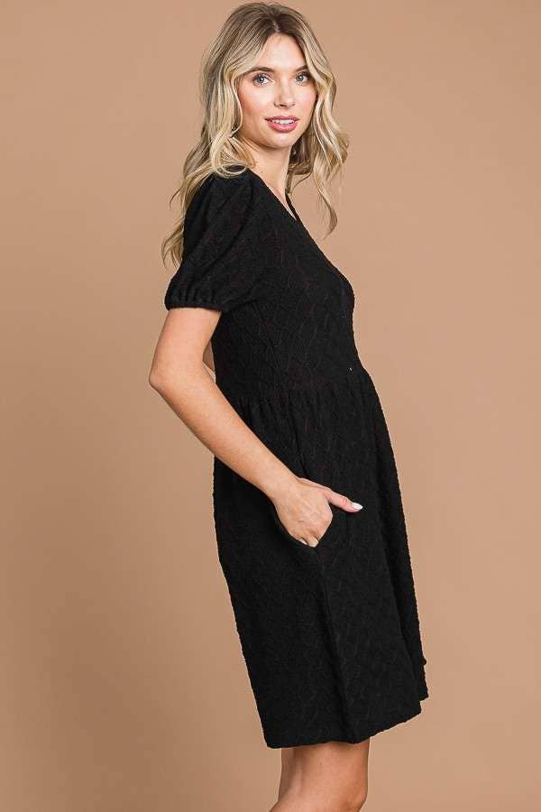 Naomi Puff Sleeve Jacquard Pocket Dress-Dresses-Inspired by Justeen-Women's Clothing Boutique in Chicago, Illinois