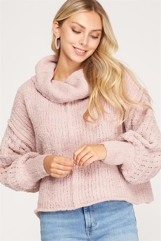 Destiny Cowl Neck Knit Crop Sweater, Dusty Rose-Sweaters/Sweatshirts-Inspired by Justeen-Women's Clothing Boutique in Chicago, Illinois