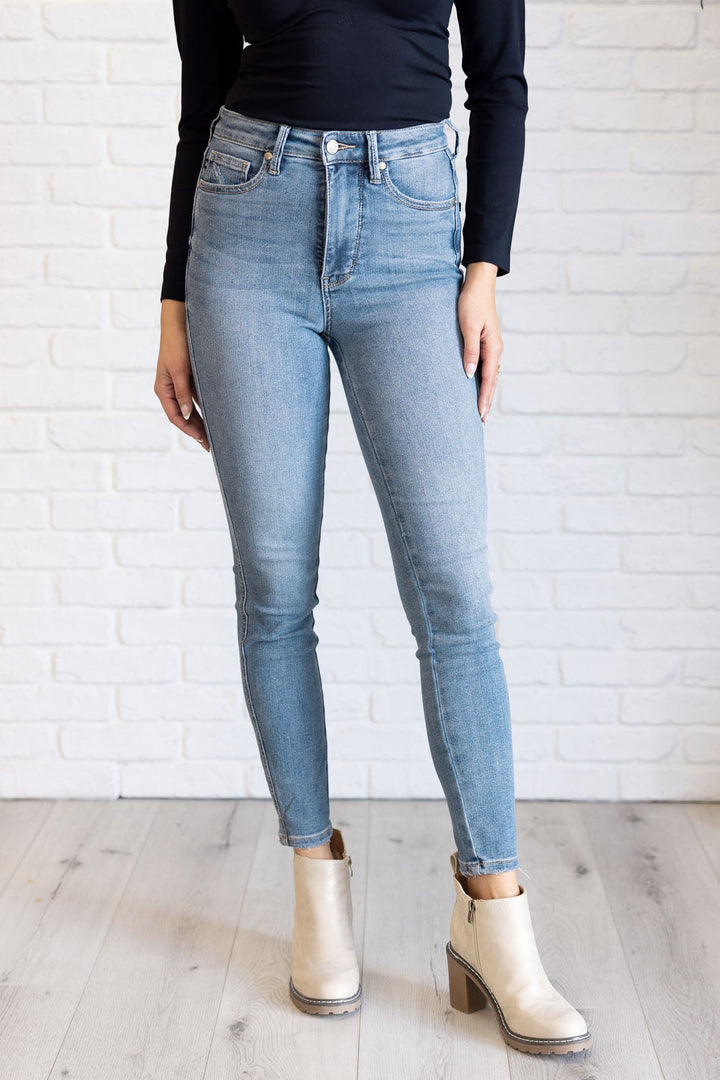 Justine High Rise Control Top Contrast Wash Skinny Jeans-Denim-Inspired by Justeen-Women's Clothing Boutique