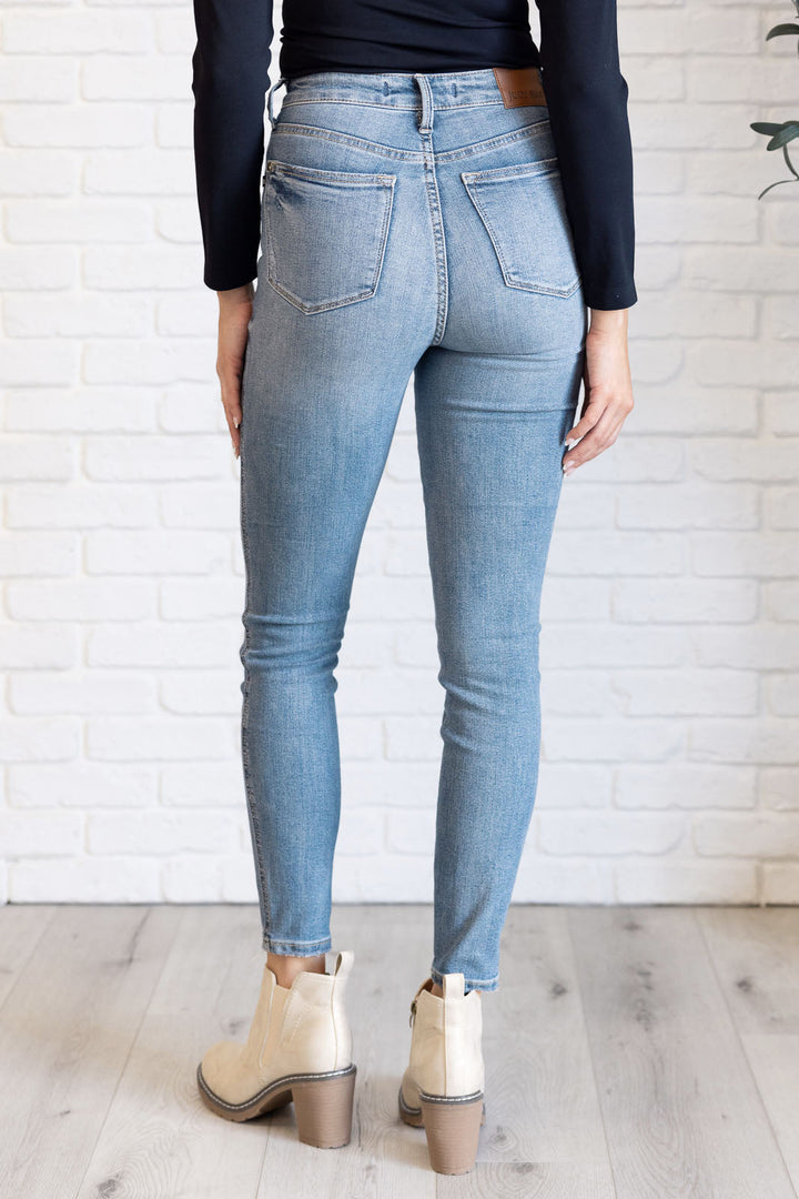 Justine High Rise Control Top Contrast Wash Skinny Jeans-Denim-Inspired by Justeen-Women's Clothing Boutique