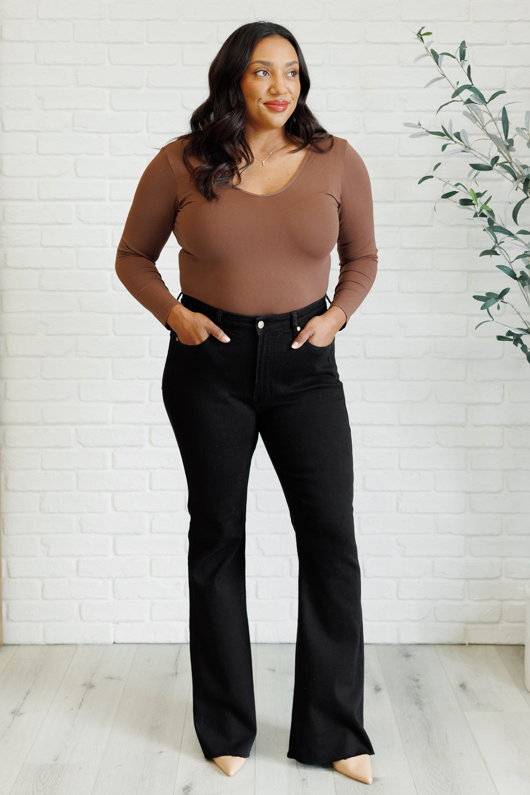 Etta High Rise Control Top Flare Jeans in Black-Denim-Inspired by Justeen-Women's Clothing Boutique