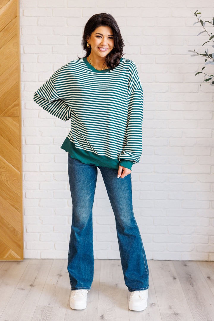 Too Good to be True Striped Drop Shoulder Top in Green-110 Long Sleeve Tops-Inspired by Justeen-Women's Clothing Boutique