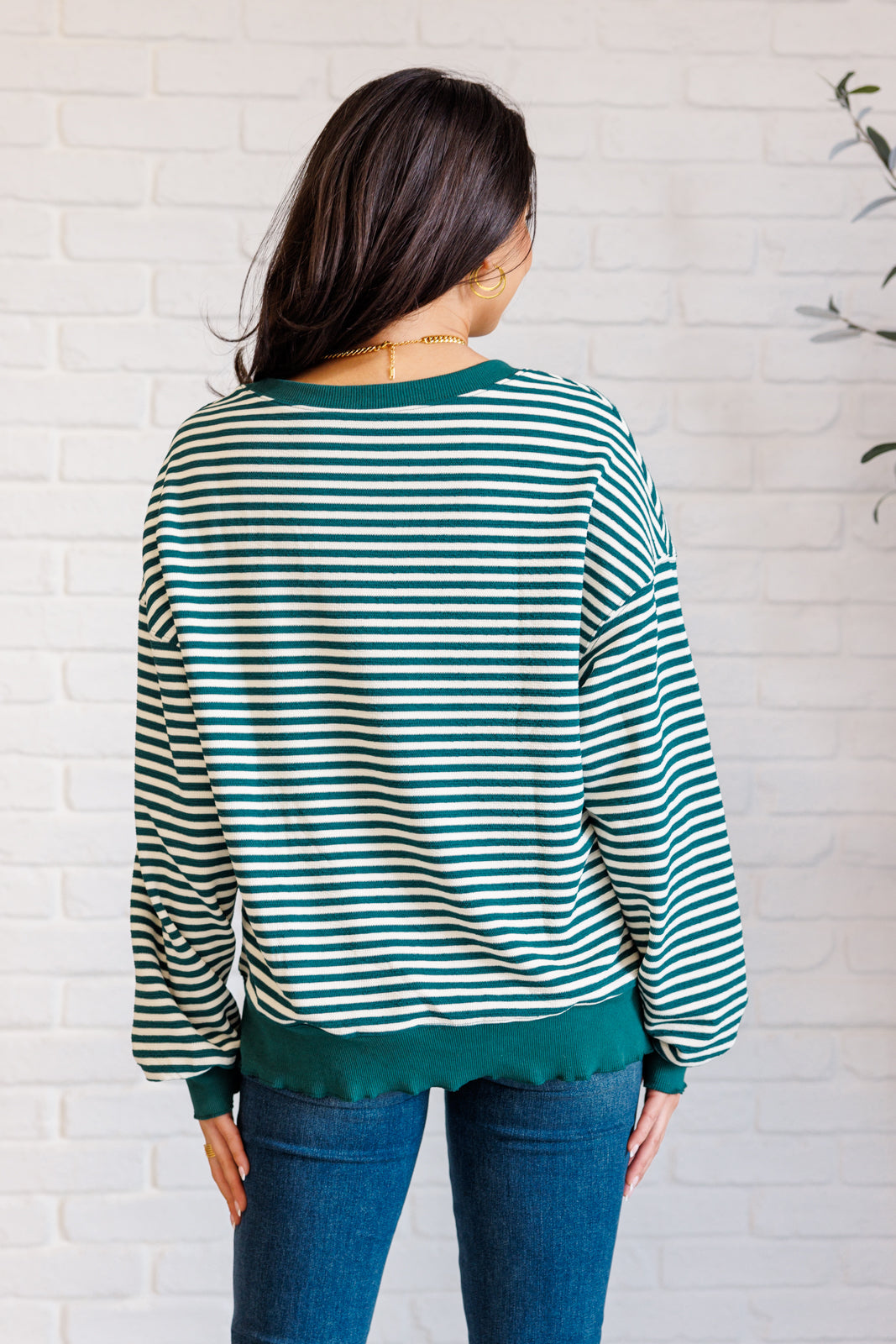 Too Good to be True Striped Drop Shoulder Top in Green-110 Long Sleeve Tops-Inspired by Justeen-Women's Clothing Boutique