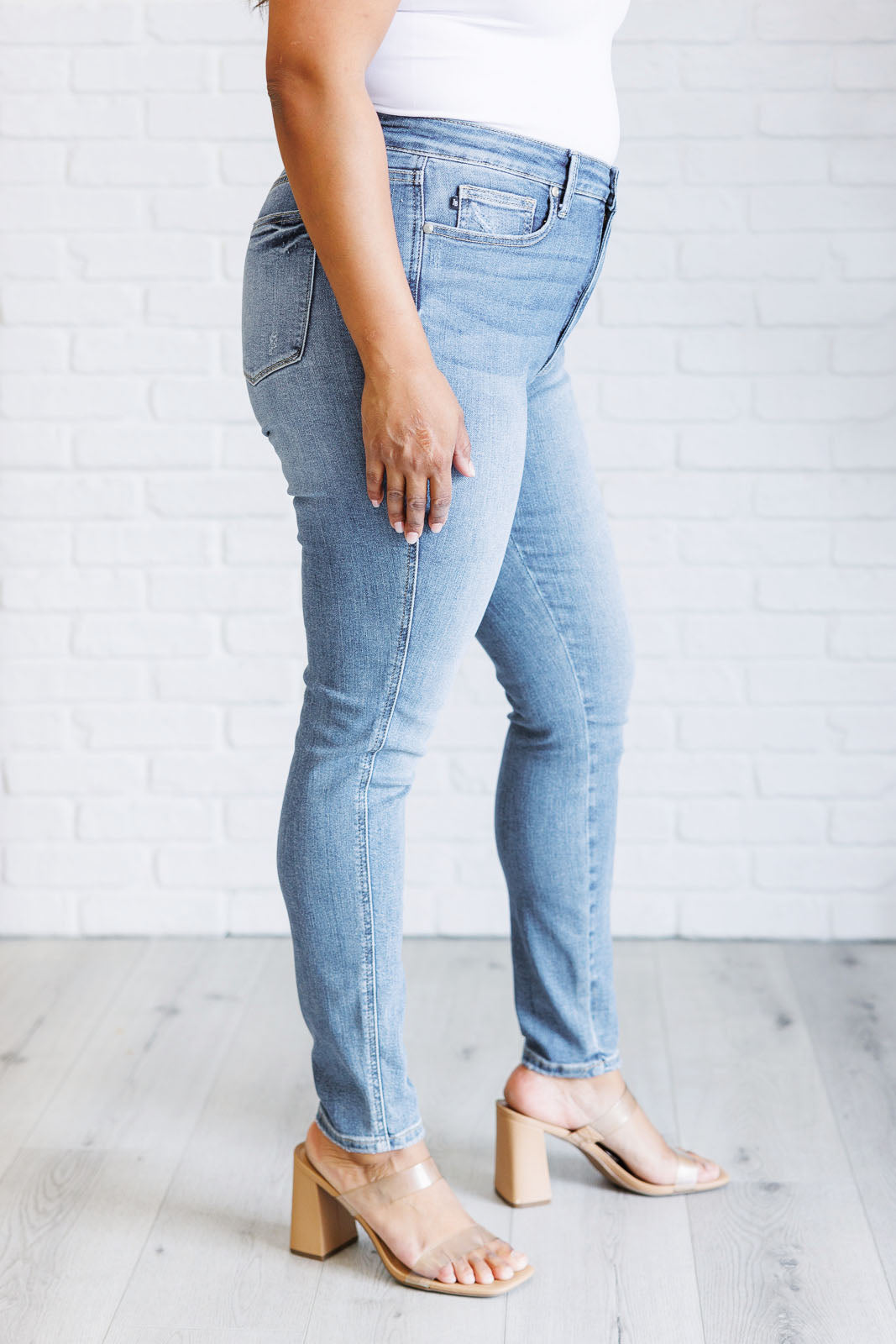 Justine High Rise Control Top Contrast Wash Skinny Jeans-Denim-Inspired by Justeen-Women's Clothing Boutique