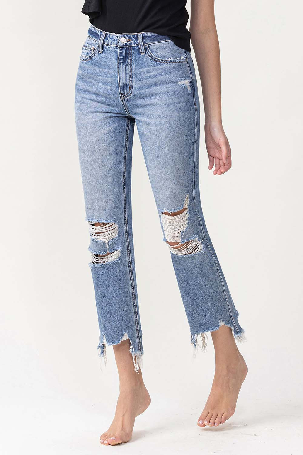 Lovervet High Rise Distressed Straight Jeans-Denim-Inspired by Justeen-Women's Clothing Boutique in Chicago, Illinois