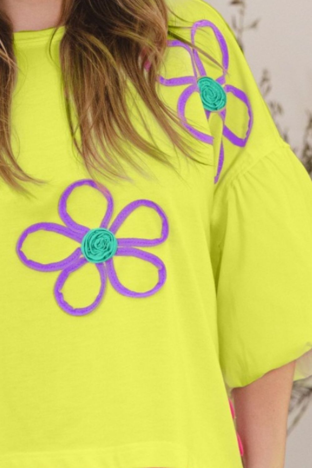 ODDI Full Size Flower Embroidery Detail T-Shirt-100 Short Sleeve Tops-Inspired by Justeen-Women's Clothing Boutique in Chicago, Illinois