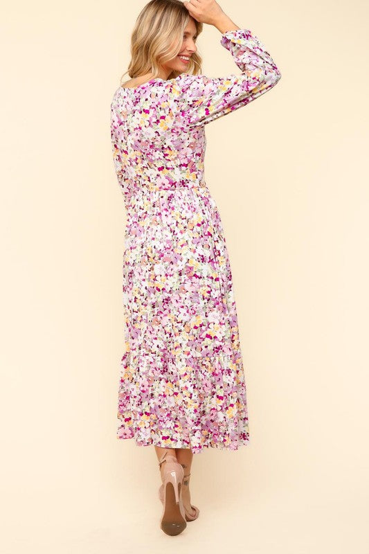 Haptics Full Size Floral V-Neck Long Sleeve Dress with Side Pockets-Dresses-Inspired by Justeen-Women's Clothing Boutique