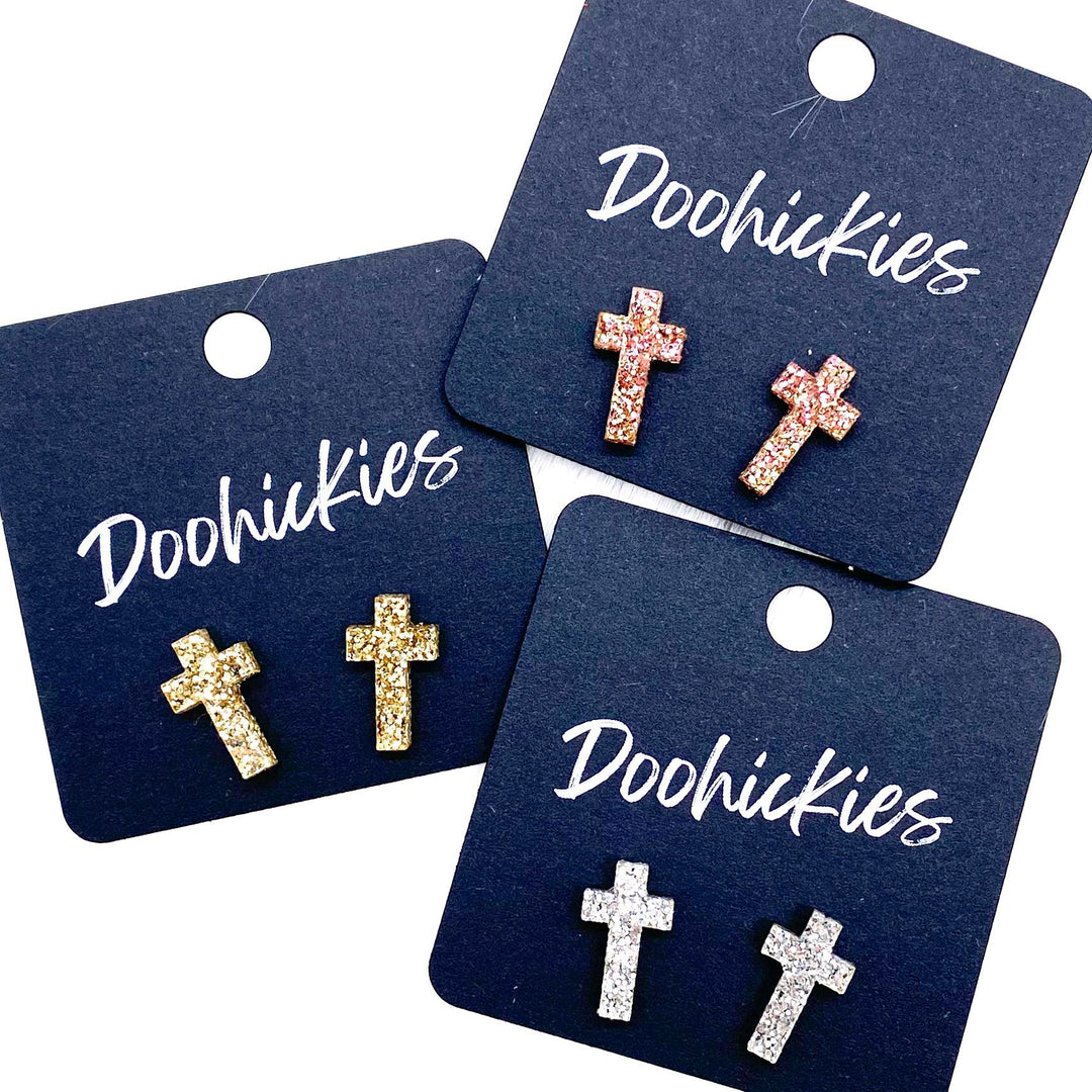 16mm Glitter Cross Studs - Easter Earrings-Earrings-Inspired by Justeen-Women's Clothing Boutique