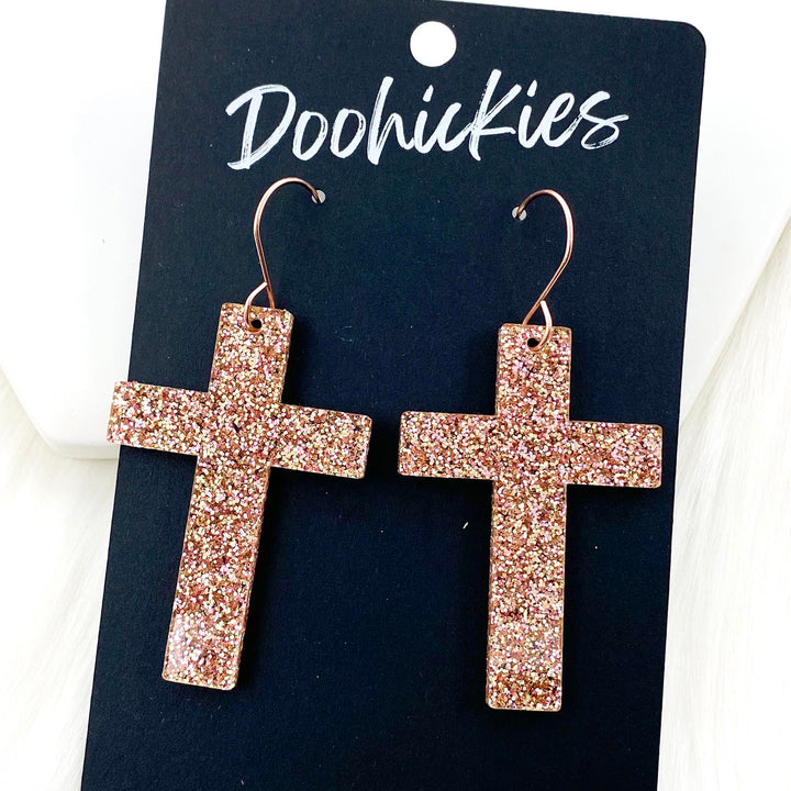 Glitter Cross Dangles - Acrylic Earrings-Inspired by Justeen-Women's Clothing Boutique