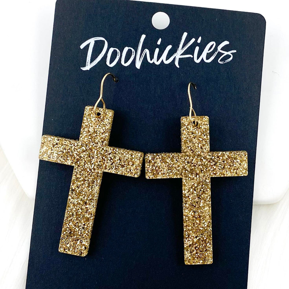 Glitter Cross Dangles - Acrylic Earrings-Inspired by Justeen-Women's Clothing Boutique