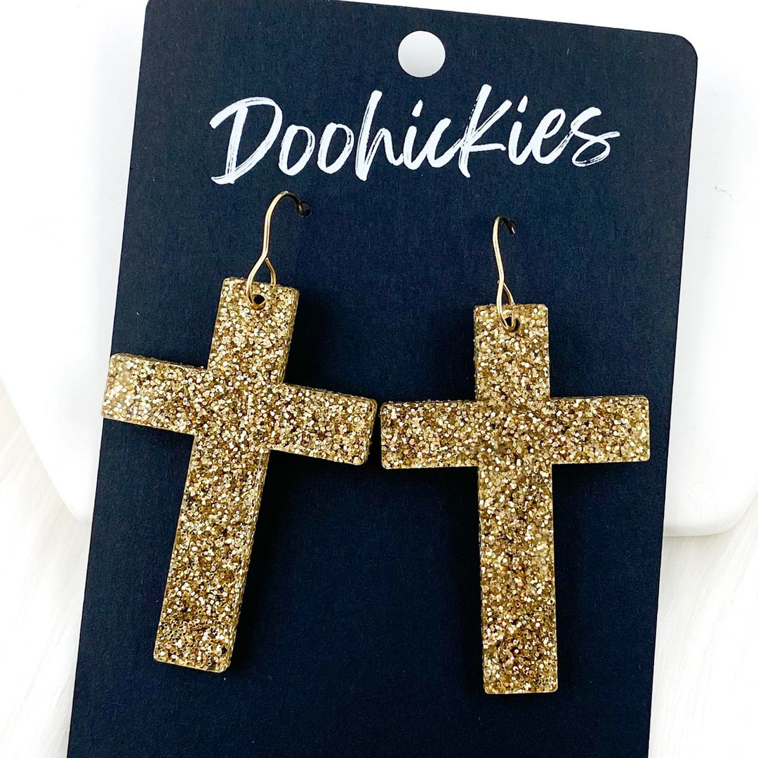 Glitter Cross Dangles - Acrylic Earrings-Inspired by Justeen-Women's Clothing Boutique