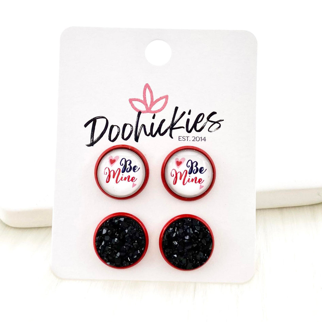 12mm Be Mine & Black in Red Settings-Earrings-Inspired by Justeen-Women's Clothing Boutique