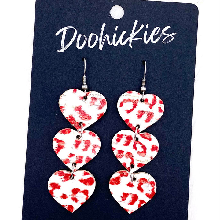 Triple Corkie Heart Drops -Valentine's Earrings-Earrings-Inspired by Justeen-Women's Clothing Boutique