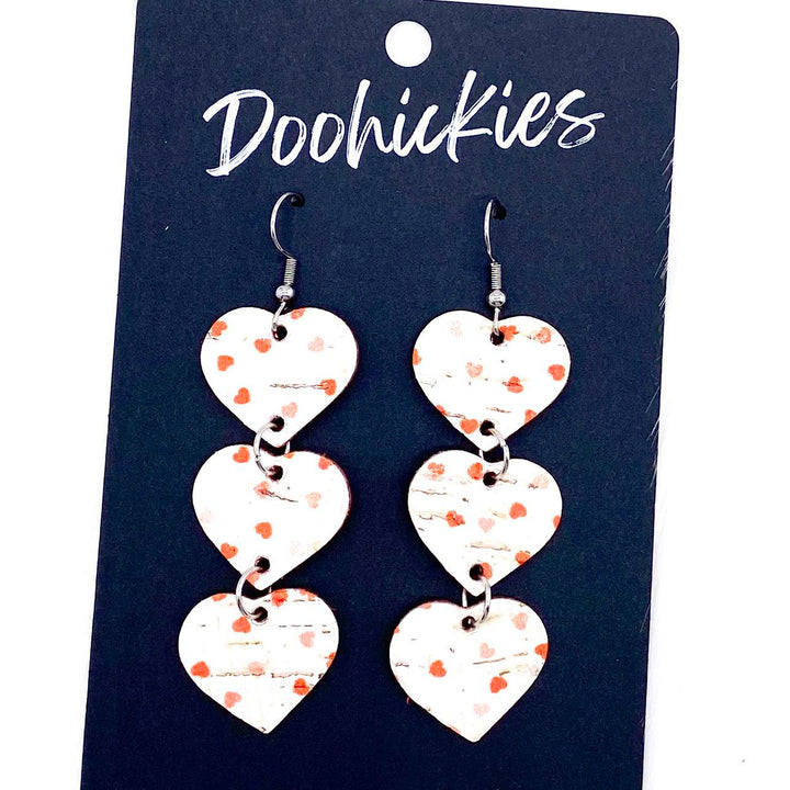 Triple Corkie Heart Drops -Valentine's Earrings-Earrings-Inspired by Justeen-Women's Clothing Boutique