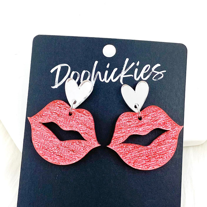 Lil' Sparkly Saffiano Smooches Dangles - Valentines Acrylic Earrings-Inspired by Justeen-Women's Clothing Boutique