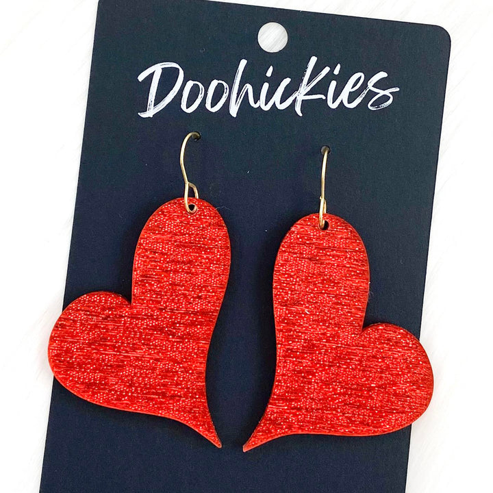 Sparkly Saffiano Swoopy Acrylic Hearts - Valentines Earrings-Inspired by Justeen-Women's Clothing Boutique