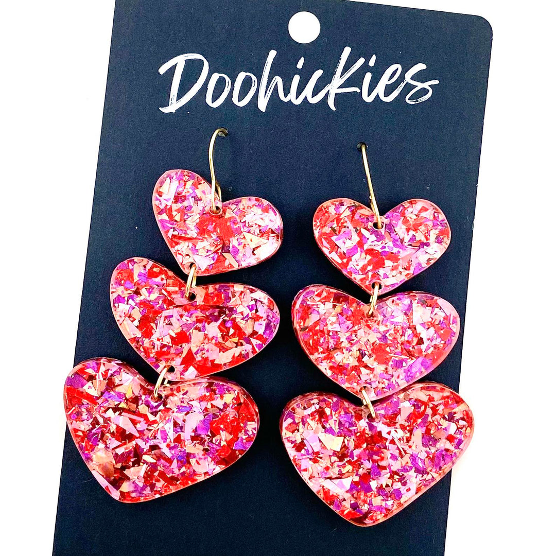 Valentine Party Glitter Waterfall Acrylic Hearts -Earrings-Inspired by Justeen-Women's Clothing Boutique