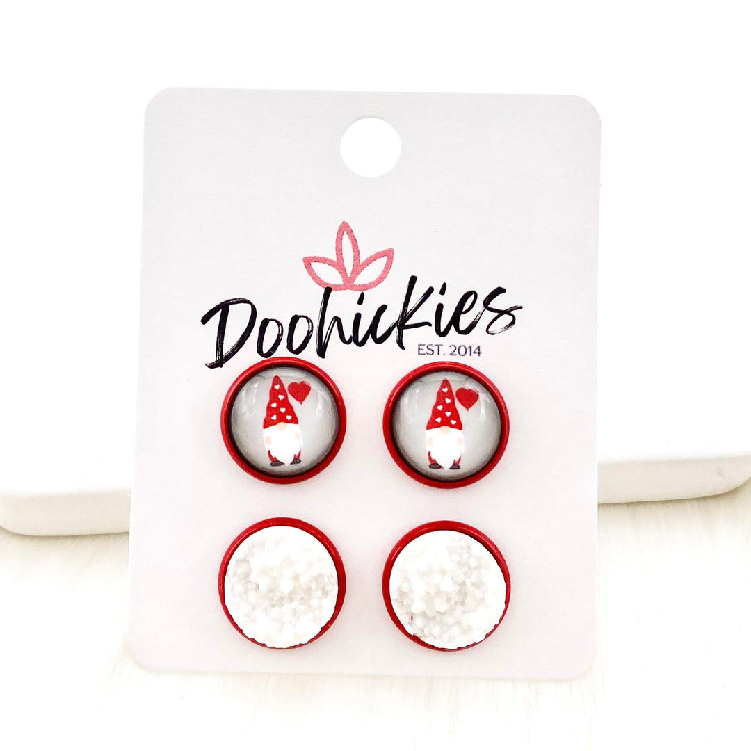 12mm Valentine Love Gnome & Snow White in Red Settings-Earrings-Inspired by Justeen-Women's Clothing Boutique