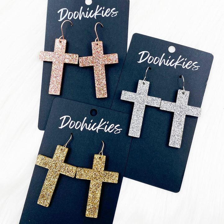 Glitter Cross Dangles - Acrylic Earrings-Inspired by Justeen-Women's Clothing Boutique