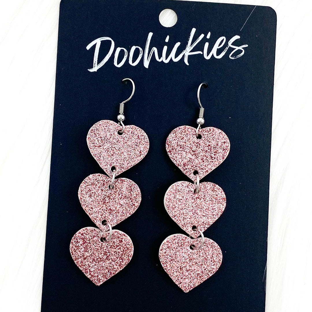 Triple Glitter Heart Drops-Earrings-Inspired by Justeen-Women's Clothing Boutique