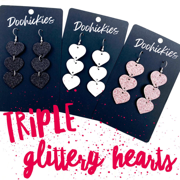 Triple Glitter Heart Drops-Earrings-Inspired by Justeen-Women's Clothing Boutique