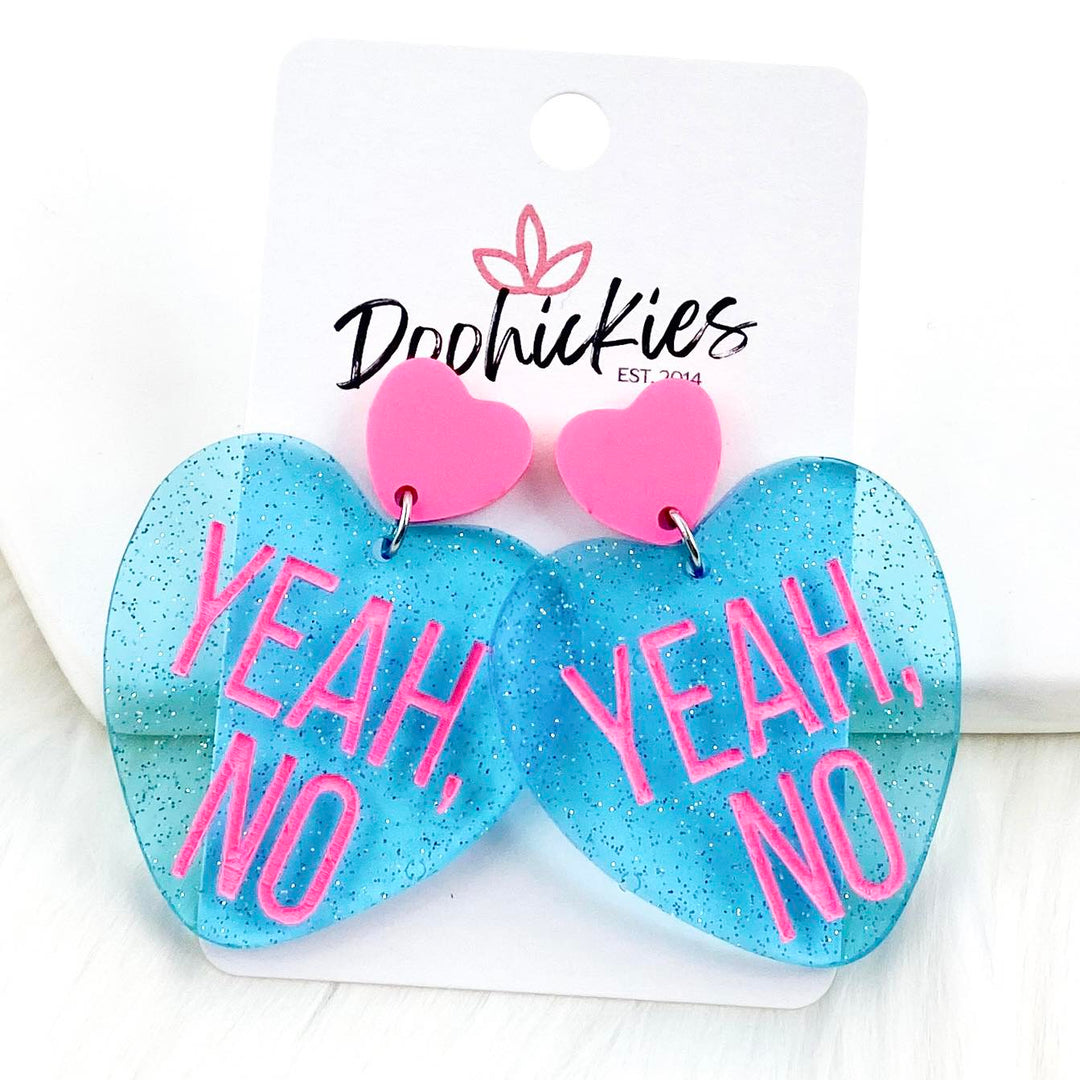 2" Yeah, No Heart Dangles - Valentines Acrylic Earrings-Earrings-Inspired by Justeen-Women's Clothing Boutique