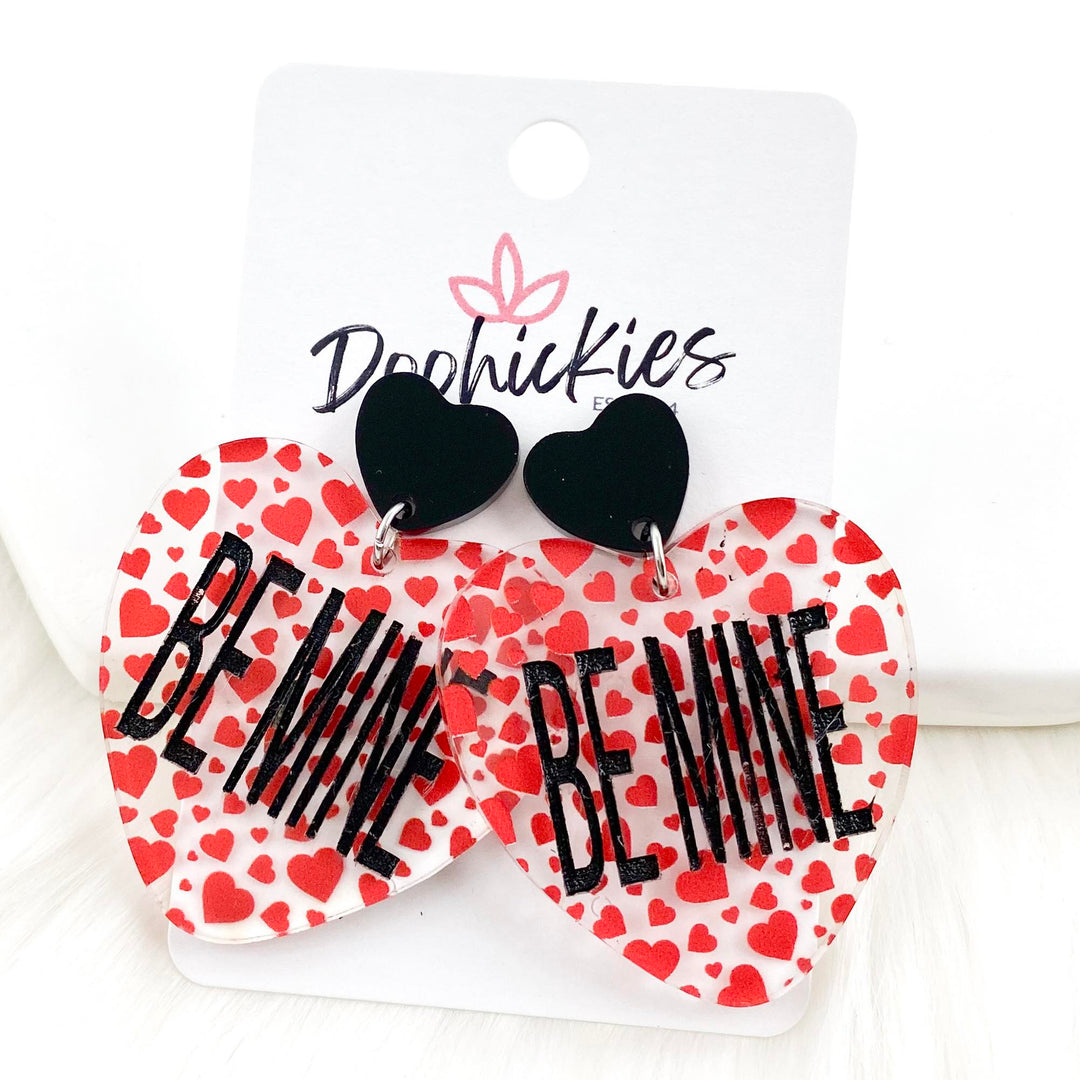 2" Be Mine Heart Dangles -Valentine's Acrylic Earrings-Earrings-Inspired by Justeen-Women's Clothing Boutique