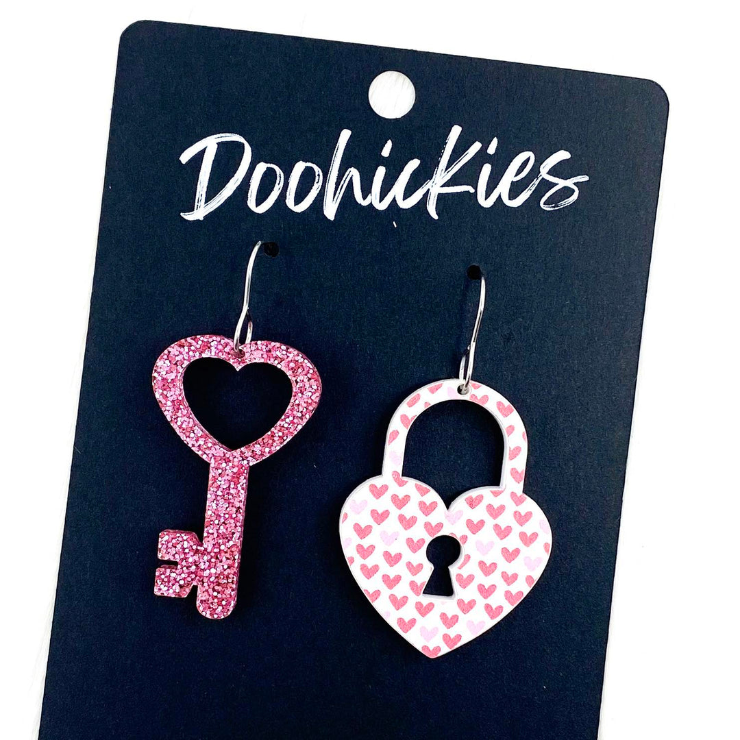 1.5" Lock & Key -Valentine's Acrylic Earrings-Inspired by Justeen-Women's Clothing Boutique