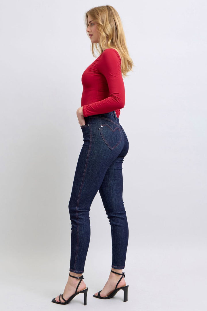 Judy Blue Full Size Heart Shaped Back Pockets Skinny Jeans-Denim-Inspired by Justeen-Women's Clothing Boutique