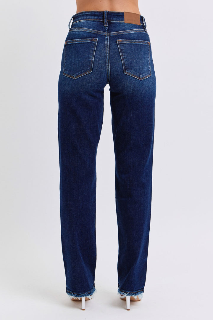 Judy Blue Full Size Raw Hem Straight Leg Jeans-Denim-Inspired by Justeen-Women's Clothing Boutique