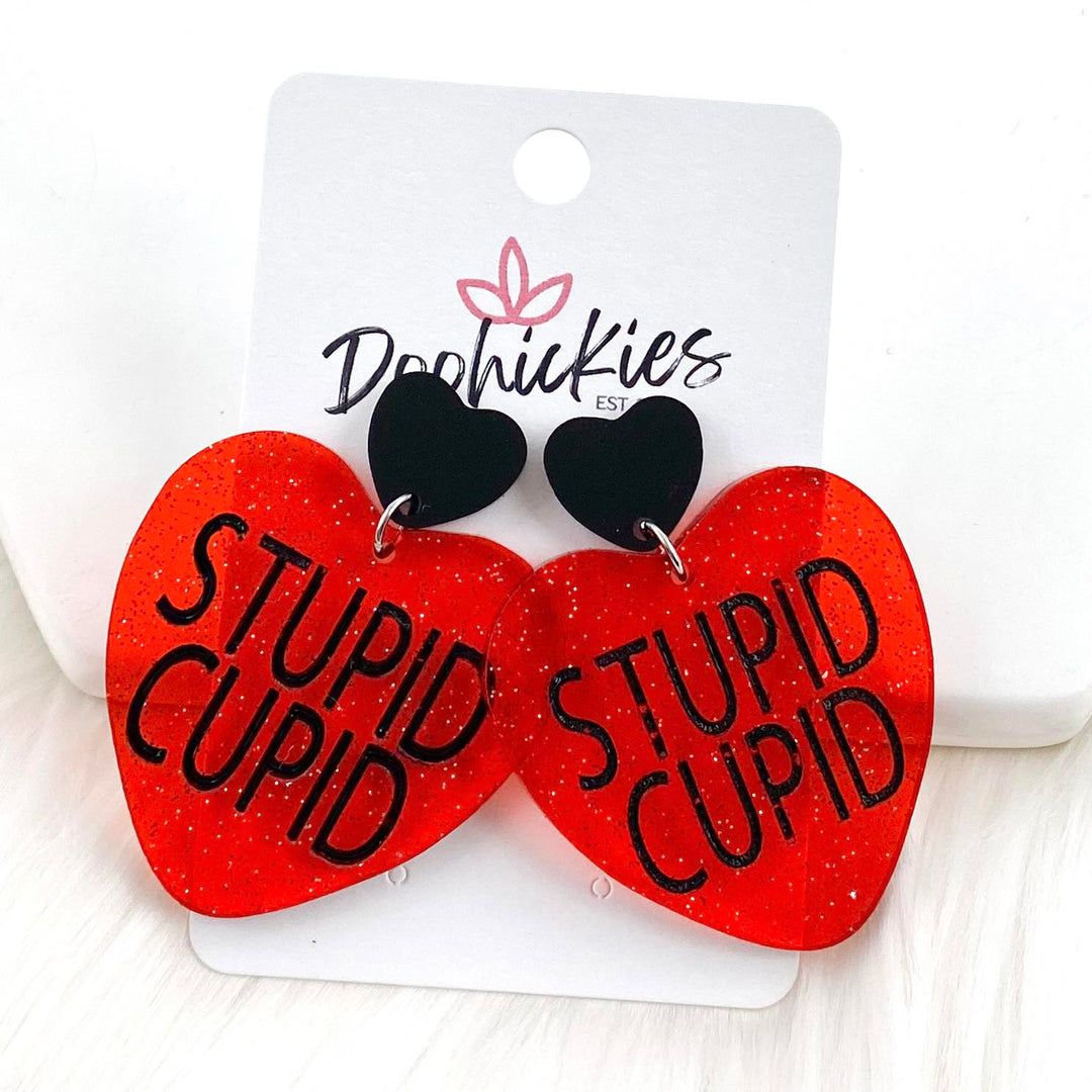 2" Stupid Cupid Heart Dangles - Valentines Acrylic Earrings-Earrings-Inspired by Justeen-Women's Clothing Boutique