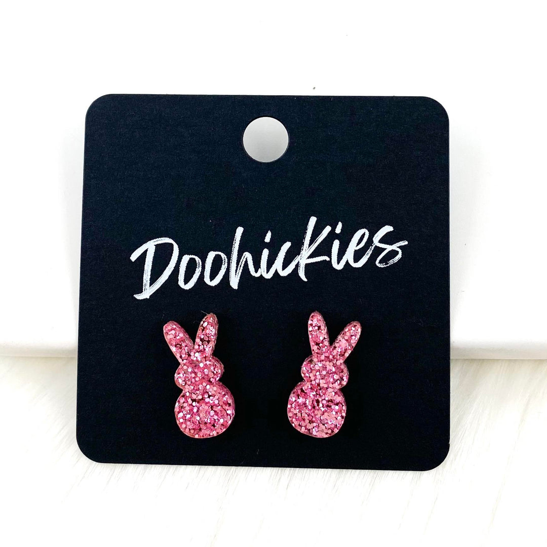 16mm Pink Glitter Marshmallow Bunnies-Earrings-Inspired by Justeen-Women's Clothing Boutique