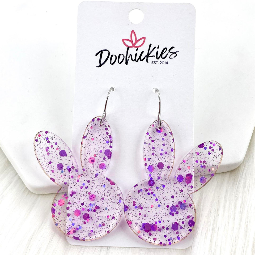 2.5" Purple Splatter Confetti Bunny Ears - Easter Earrings-Inspired by Justeen-Women's Clothing Boutique