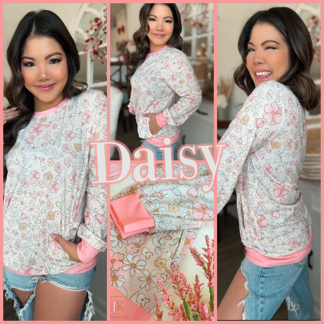 Daisy Dream Pocket Lightweight Sweatshirt-Inspired by Justeen-Women's Clothing Boutique in Chicago, Illinois