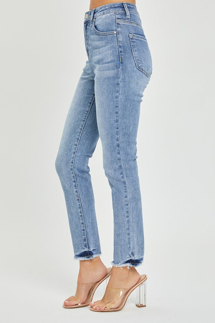 RISEN Full Size High Rise Frayed Hem Skinny Jeans-Denim-Inspired by Justeen-Women's Clothing Boutique in Chicago, Illinois
