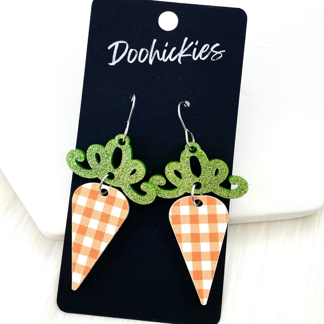 2.5" Carrot-Orange Gingham Acrylics - Earrings-Inspired by Justeen-Women's Clothing Boutique