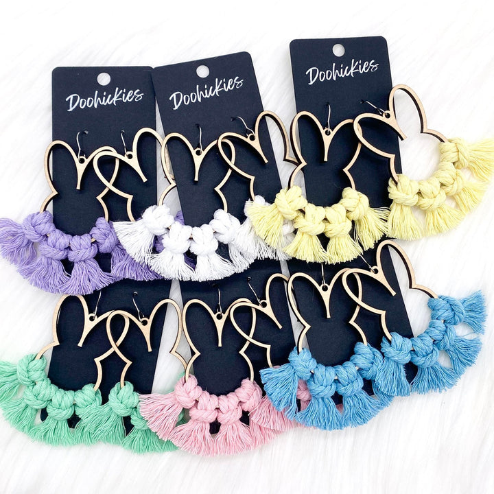 Easter Bunny Macrame Dangles - Easter Earrings-Earrings-Inspired by Justeen-Women's Clothing Boutique