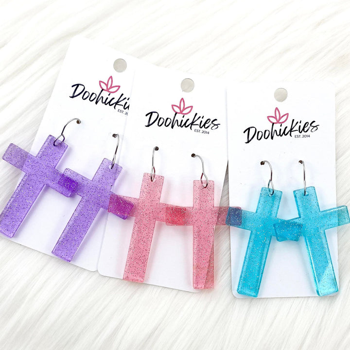 2.5" Pastel Shimmer Cross Dangles - Easter Earrings-Inspired by Justeen-Women's Clothing Boutique