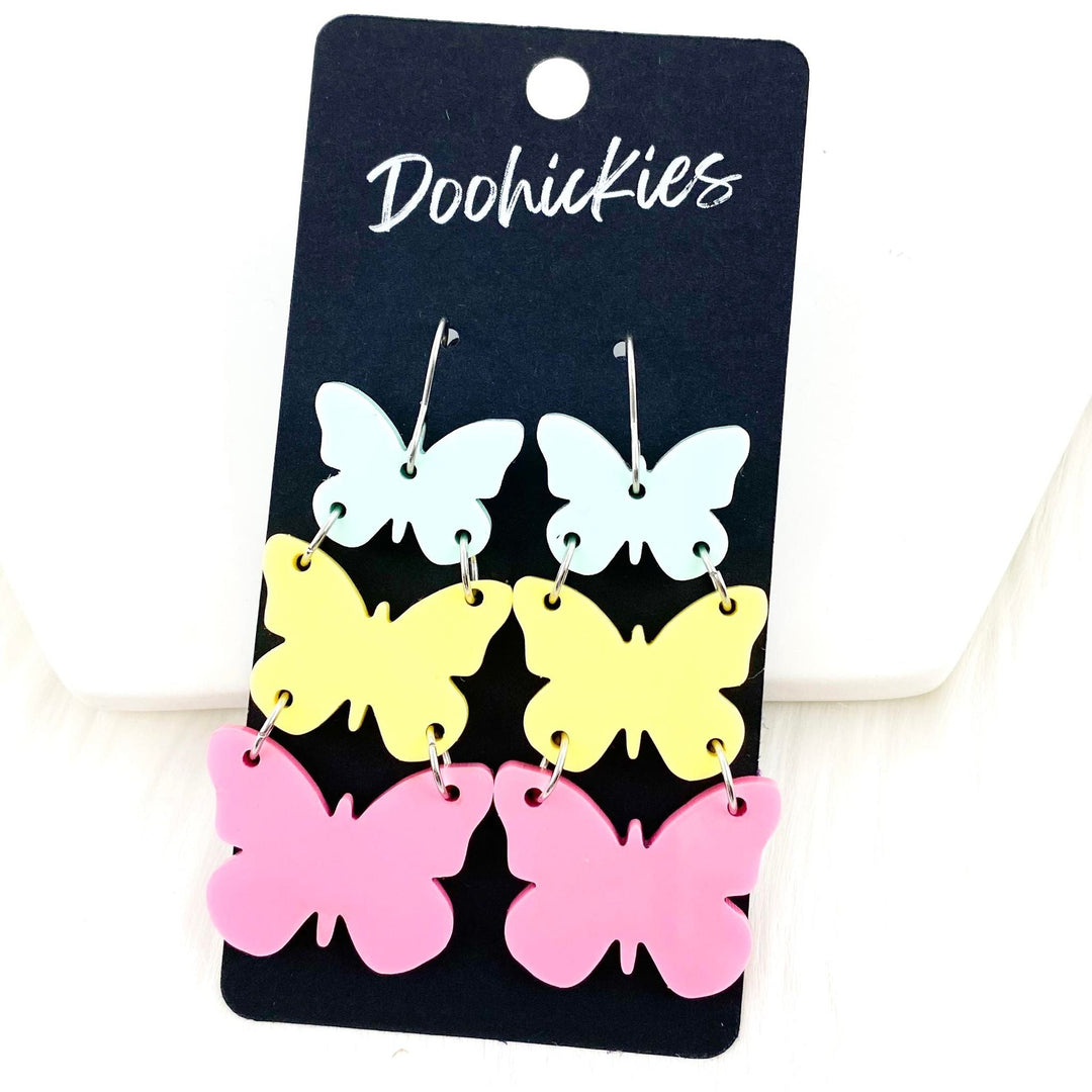 2" Multi-Pastel Butterfly Waterfalls- Spring Earrings-Earrings-Inspired by Justeen-Women's Clothing Boutique