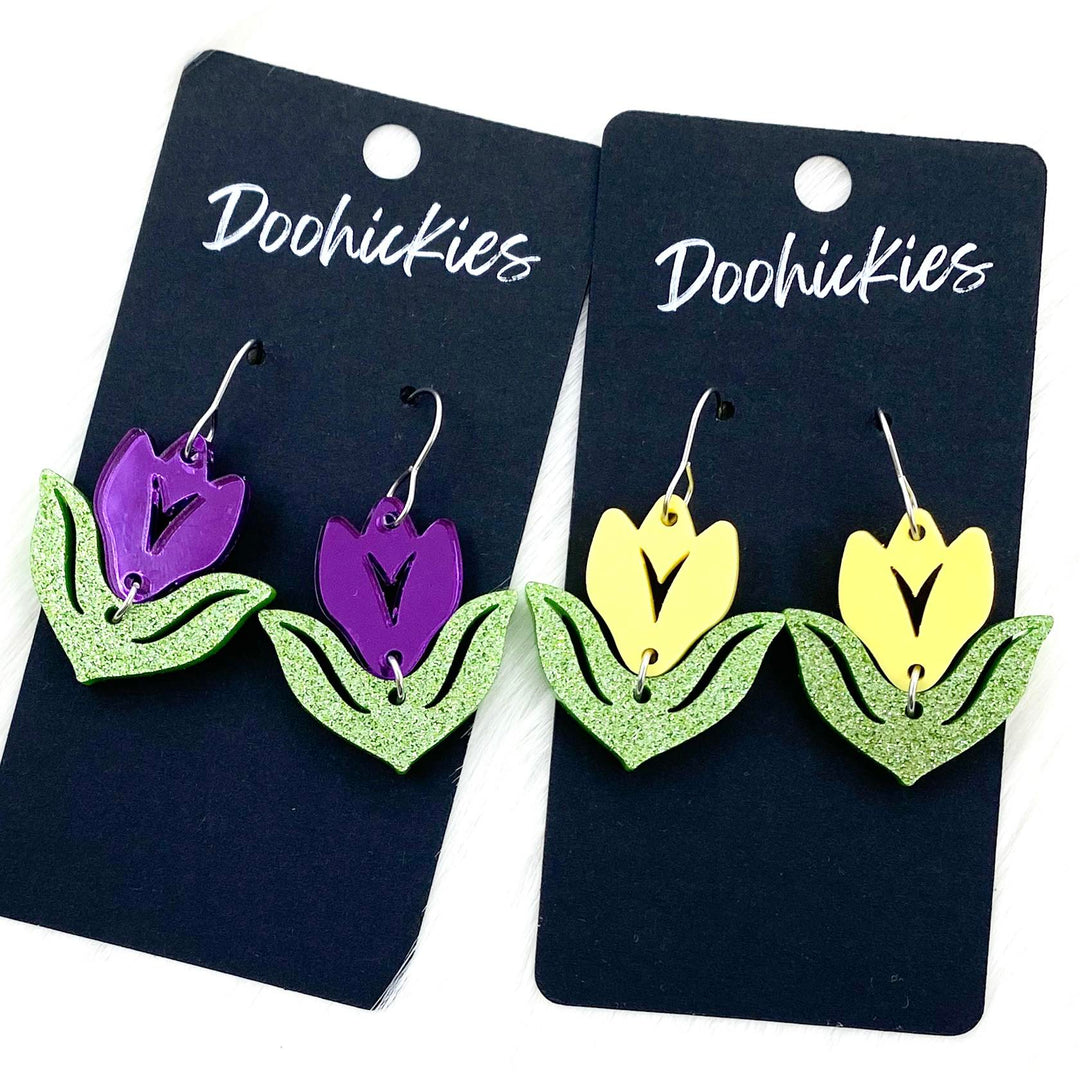 1.5" Tiny Tulip Cutout Dangles - Spring Acrylic Earrings-Inspired by Justeen-Women's Clothing Boutique