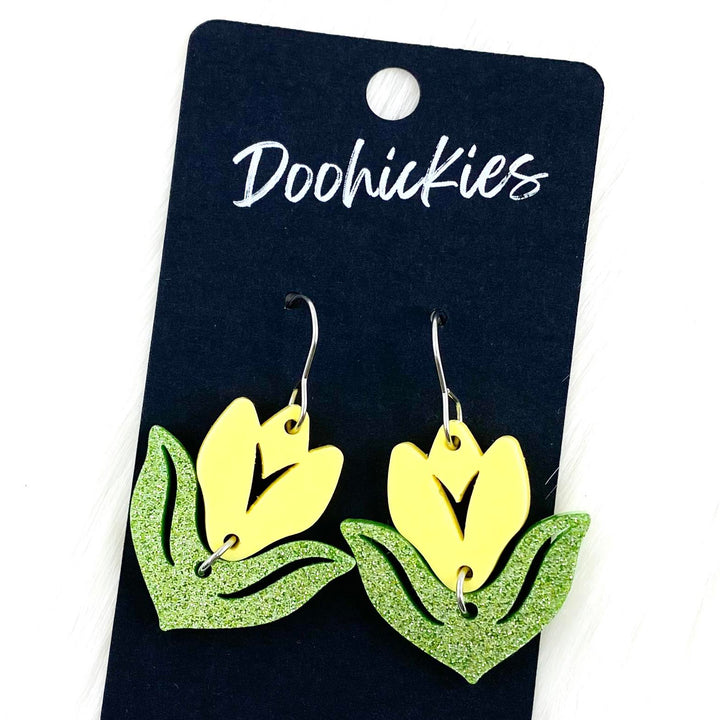 1.5" Tiny Tulip Cutout Dangles - Spring Acrylic Earrings-Inspired by Justeen-Women's Clothing Boutique