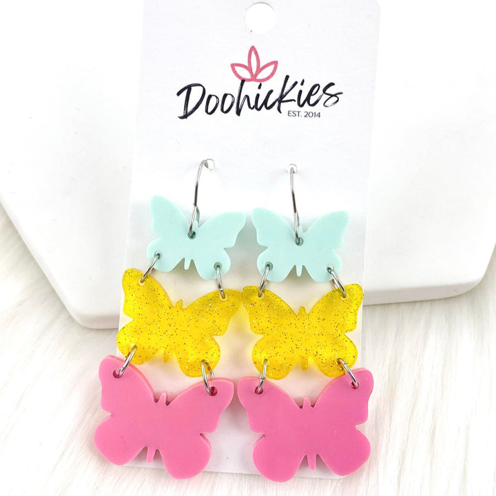 2" Glittery Butterfly Waterfall Drops- Spring Earrings-Earrings-Inspired by Justeen-Women's Clothing Boutique