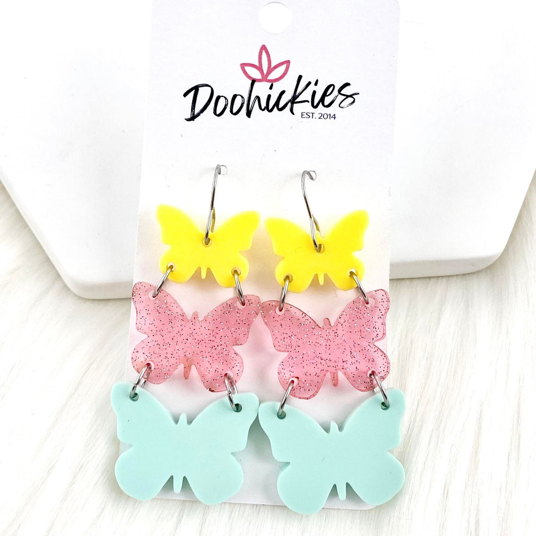 2" Glittery Butterfly Waterfall Drops- Spring Earrings-Earrings-Inspired by Justeen-Women's Clothing Boutique