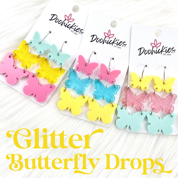 2" Glittery Butterfly Waterfall Drops- Spring Earrings-Earrings-Inspired by Justeen-Women's Clothing Boutique