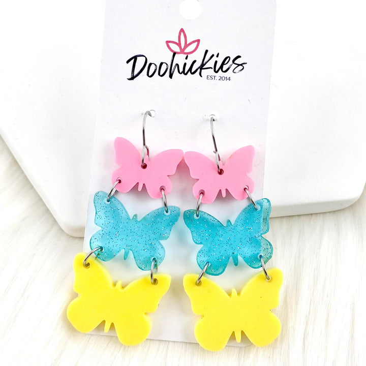 2" Glittery Butterfly Waterfall Drops- Spring Earrings-Earrings-Inspired by Justeen-Women's Clothing Boutique