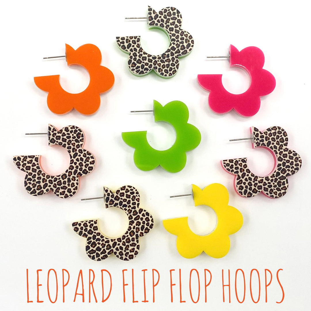 1.5" Leopard Flip Flop Hoops -Spring Acrylic Earrings-Earrings-Inspired by Justeen-Women's Clothing Boutique