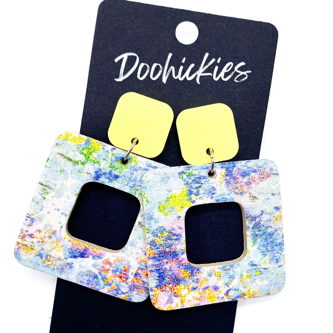 2" Pastel Yellow & Spring Watercolor Cubie Dangles -Spring Cork Earrings-Earrings-Inspired by Justeen-Women's Clothing Boutique