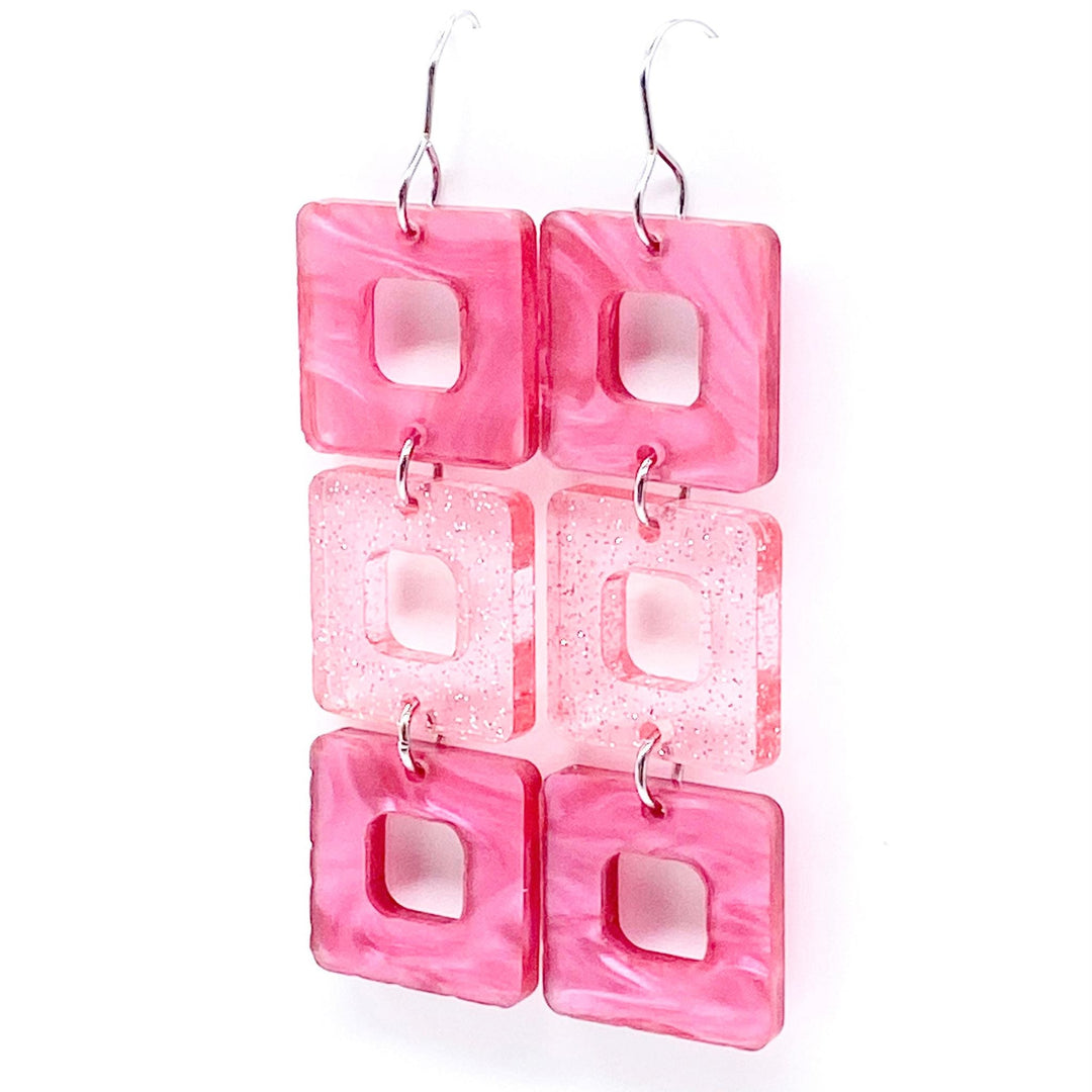 2.5" Triple Cubies -Spring Acrylic Earrings-Inspired by Justeen-Women's Clothing Boutique