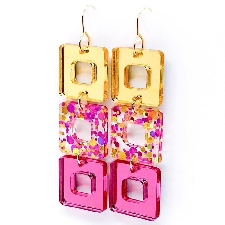 2.5" Triple Cubies -Spring Acrylic Earrings-Inspired by Justeen-Women's Clothing Boutique