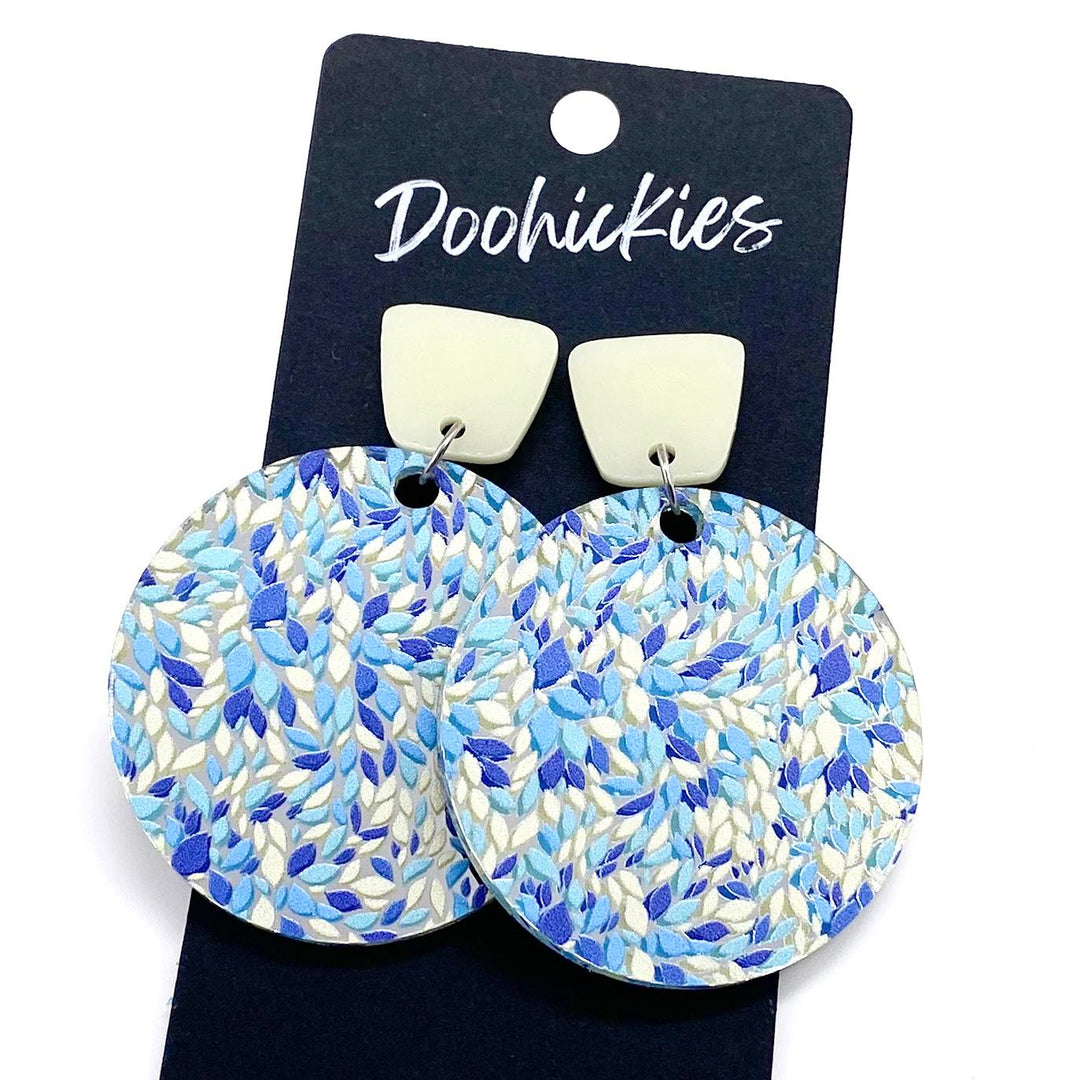 2" Cream Trapezoid & Blue Vine Piggyback Dangle- Spring Acrylic Earrings-Earrings-Inspired by Justeen-Women's Clothing Boutique